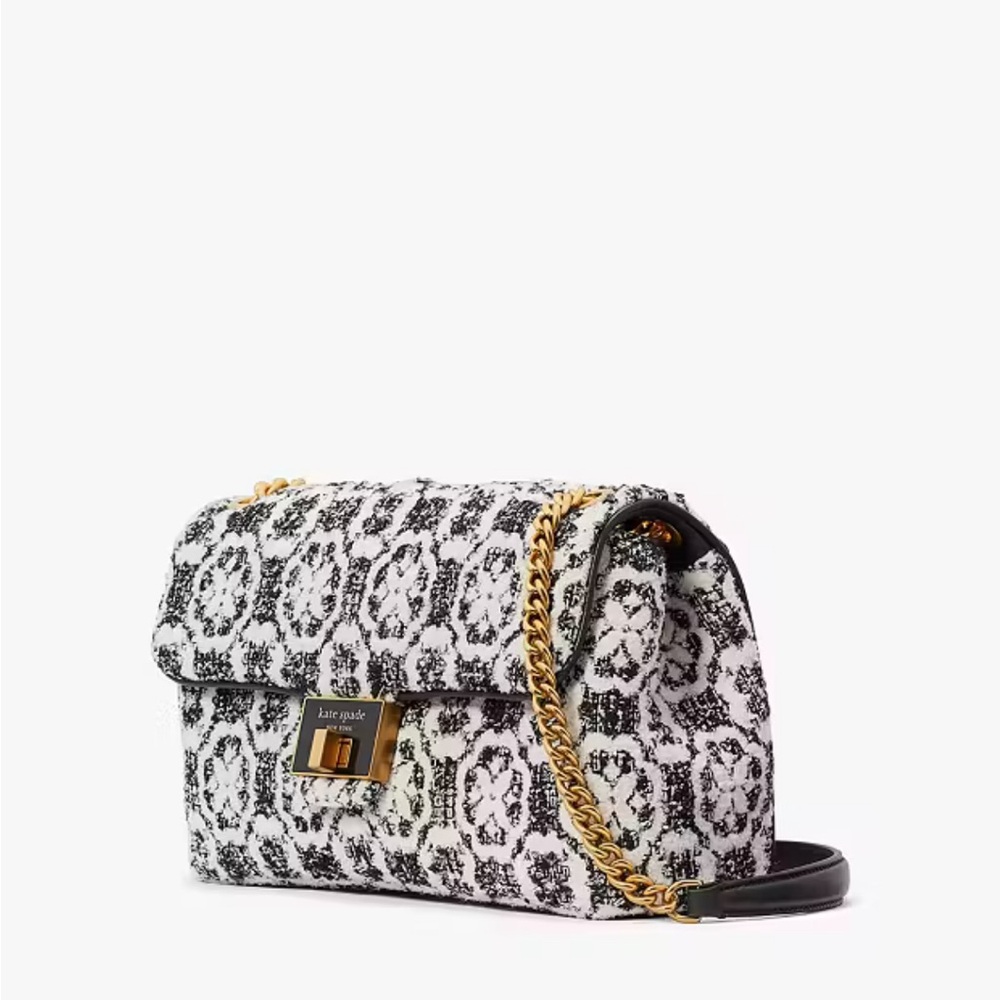 Kate Spade Tweed Evelyn Spade Flower Monogram Medium Convertible Shoulder Bag - Picture 9 of 14